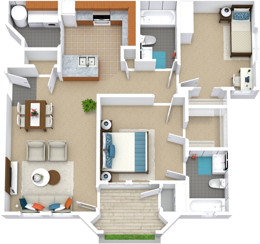 Floor Plan - 2x2 865sf Classic - B1