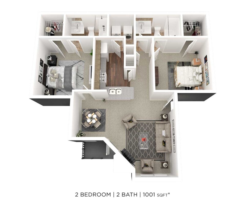 Floor Plan - Two Bedroom 2 Bath-1001 sqft