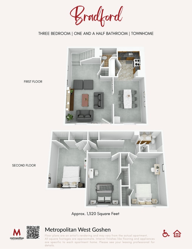 Floor Plan - Bradford Townhome | 3 Bedrooms, 1.5 Baths