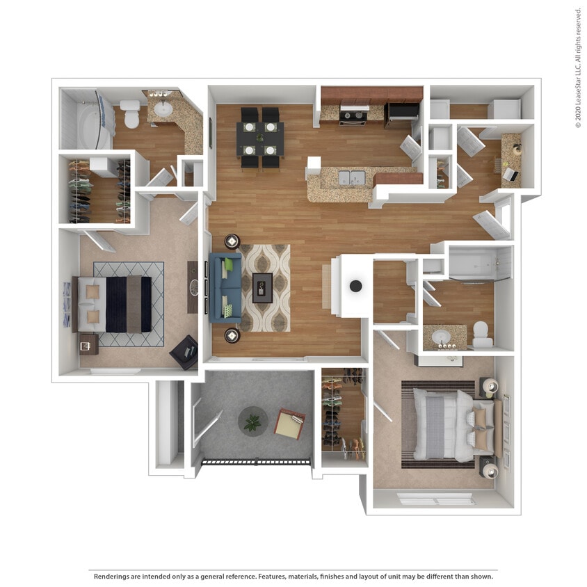 Floor Plan - 2 Bed 2 Bath 1131 SqFt (1037 Net)