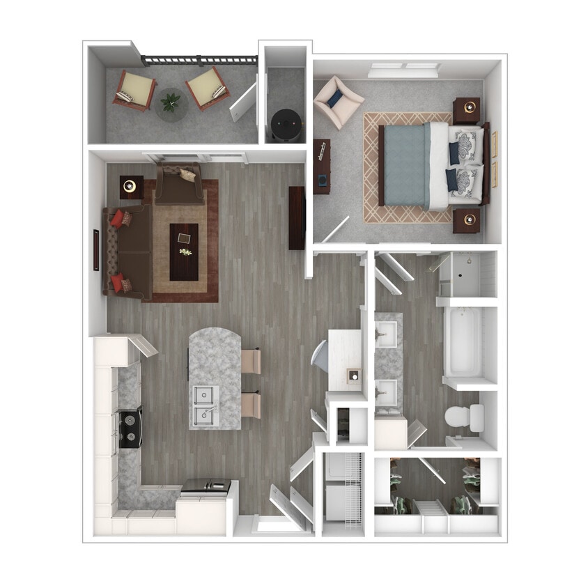 Floor Plan - 1 Bed 1 Bath 908 SF (808 Net)