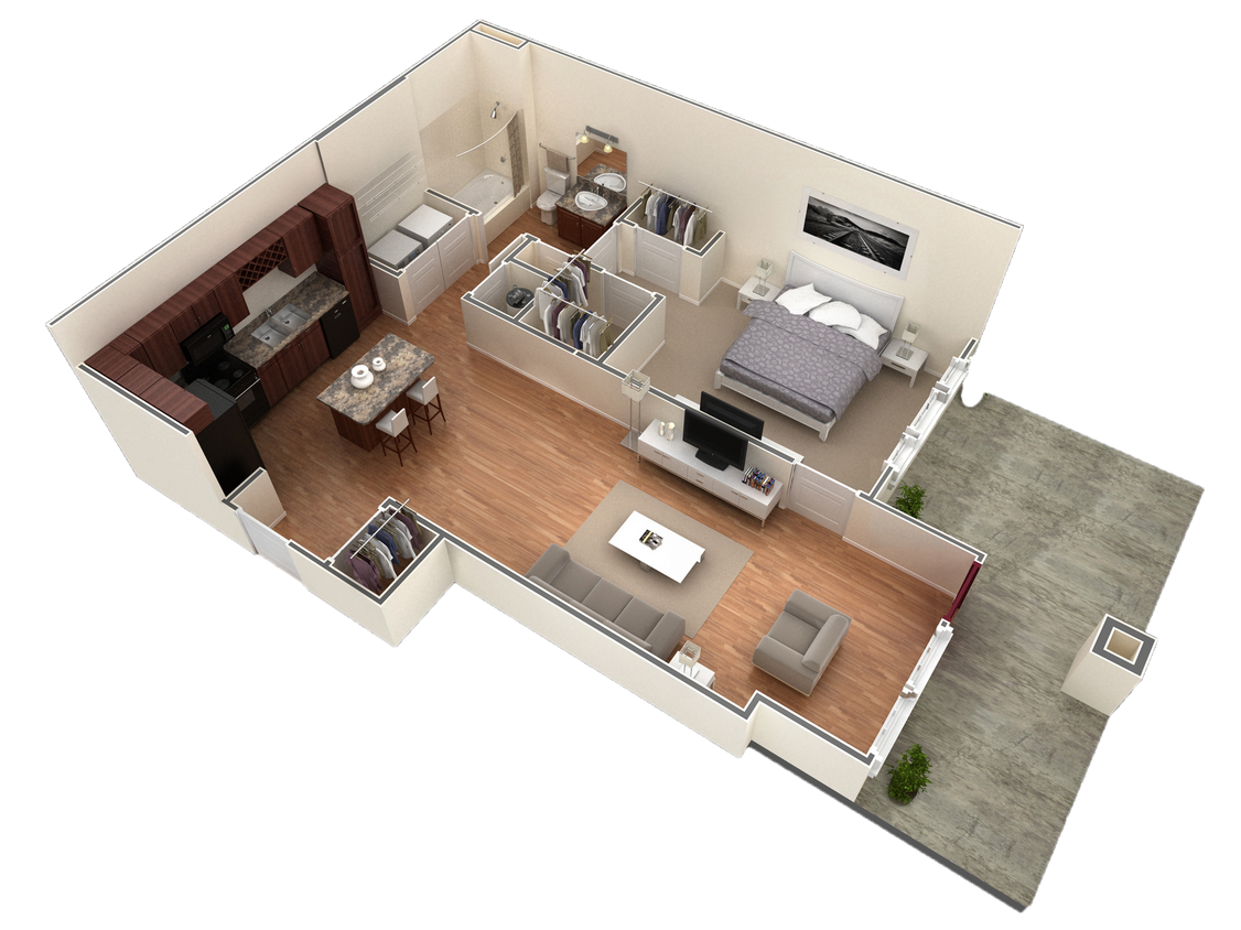 Floor Plan - 1 BR Designer Courtyard Garage