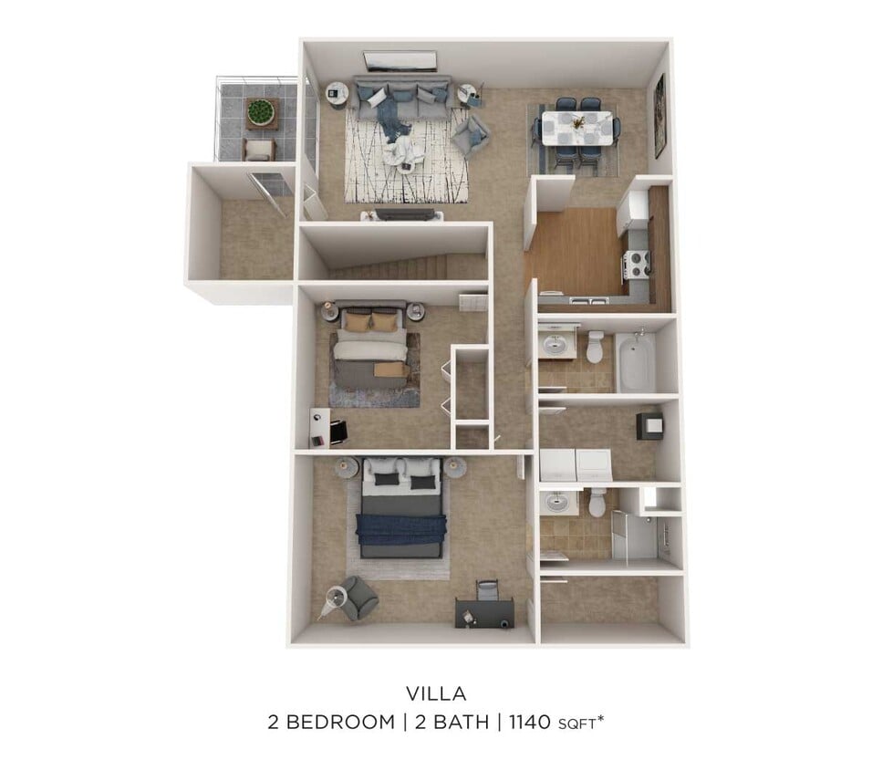 Floor Plan - Two Bedroom 2 Bath - 1,140 sqft