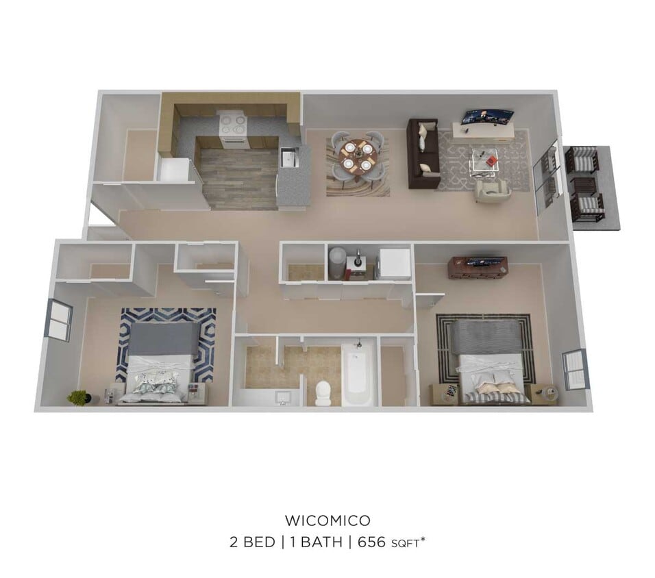 Floor Plan - Two Bedroom - 656 sqft