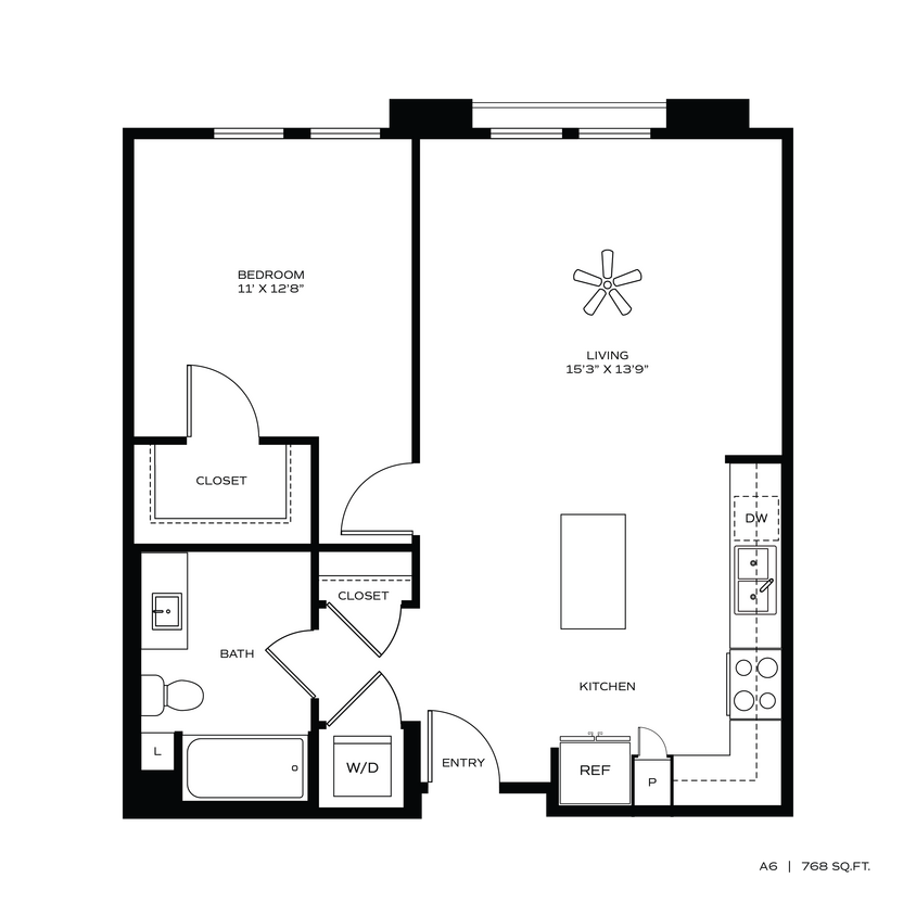 Floor Plan - 1BR/1BA A6