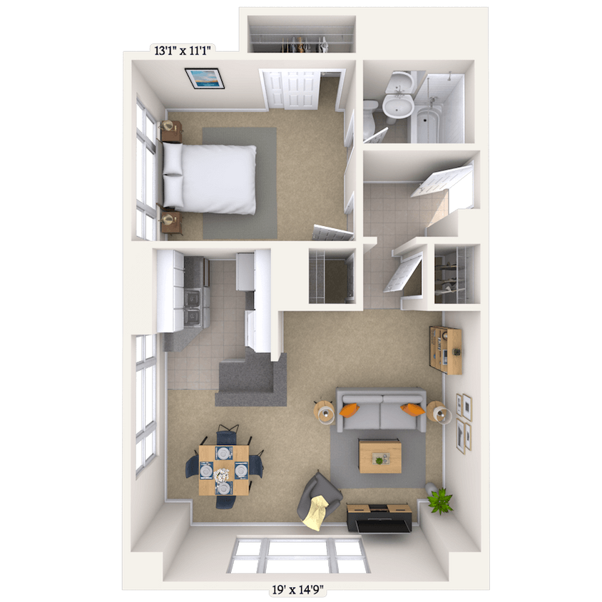 Floor Plan - Traditional 1x1 714-760 SF