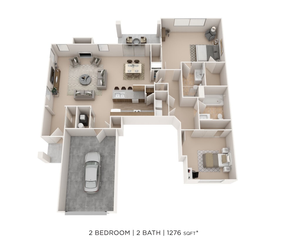 Floor Plan - Two Bedroom 2 Bath- 1276 sqft
