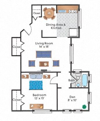 Floor Plan - 1 Bedroom Den 24 Tier