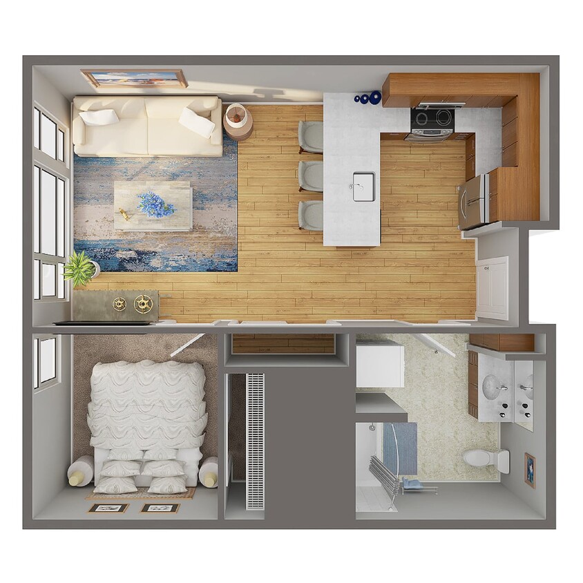 Floor Plan - 1 Bed/1 Bath - D