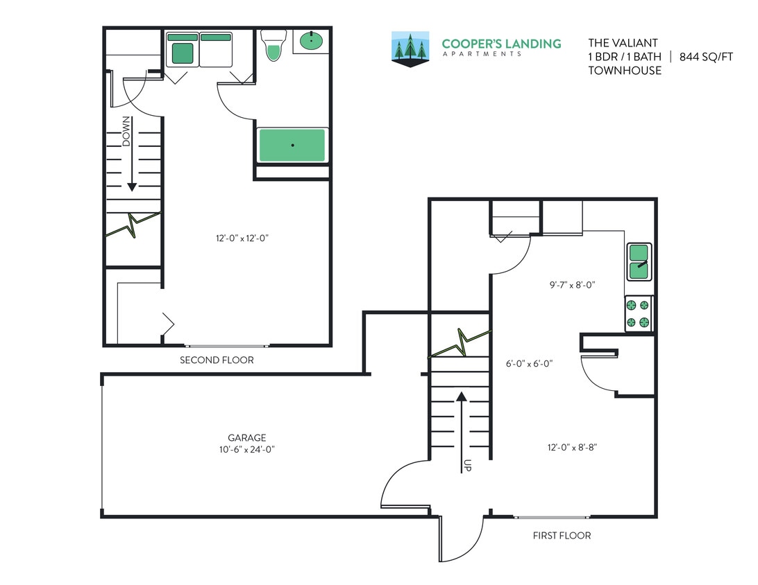 Floor Plan - 1 Bed, 1 Bath Loft - 884 sq ft