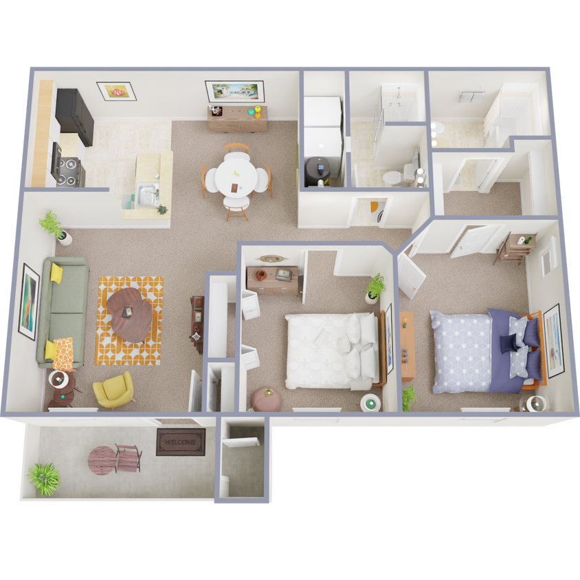 Floor Plan - 2 Bedroom 2Bath 