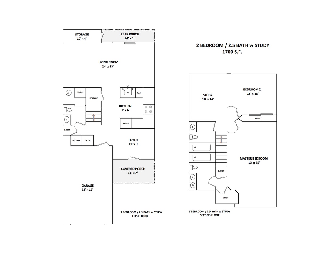 Floor Plan - 2 Bedrooms, 2.5 Bathrooms w/Study