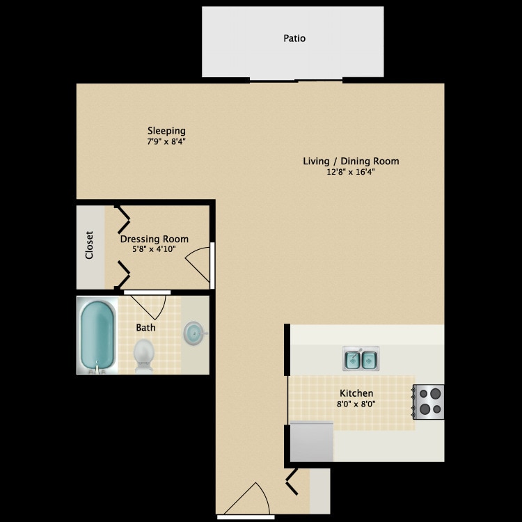 Floor Plan - Studio/1 Bath
