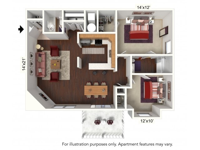 Floor Plan - C Plan - 2 Bed/1.5 Bath