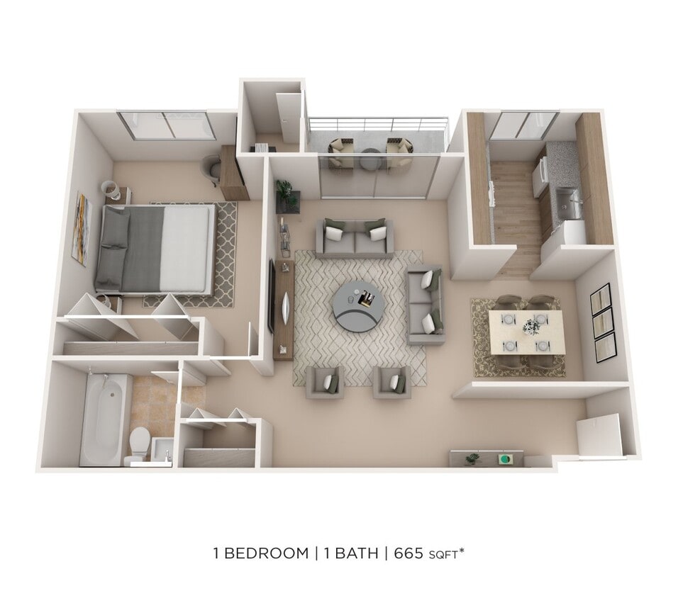 Floor Plan - One Bedroom - 665 sqft