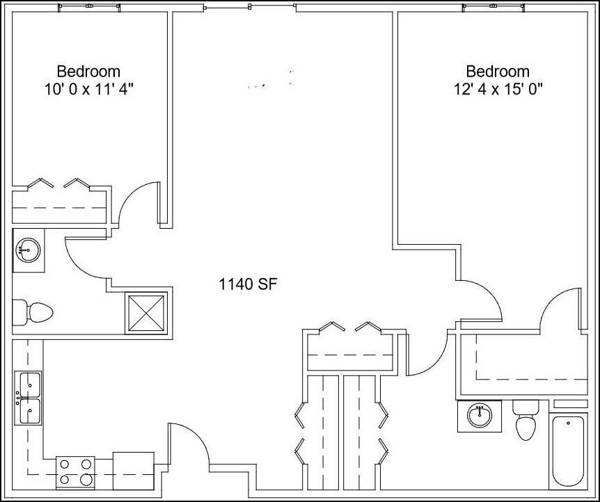 Floor Plan - CP2 - 2 Bed/2 Bath | 1,140 SF
