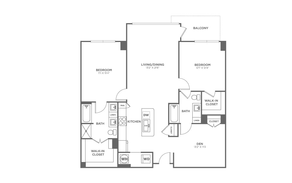 Two Bedroom Two Bath with Den (1,292 SF) - Two Bedroom Two Bath with Den (1,292 SF)