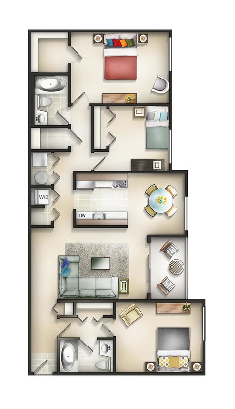 Floor Plan - 3 Bedroom 2 Bath Governor at Manor 