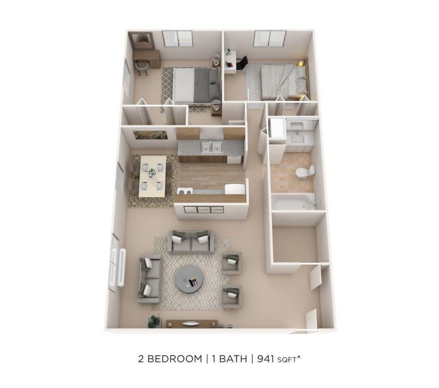 Floor Plan - Two Bedroom- 941 sqft