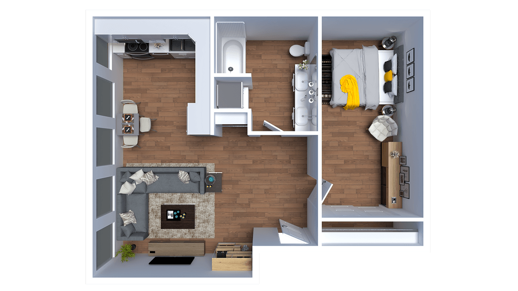 Floor Plan - E - 1 Bed 1 Bath