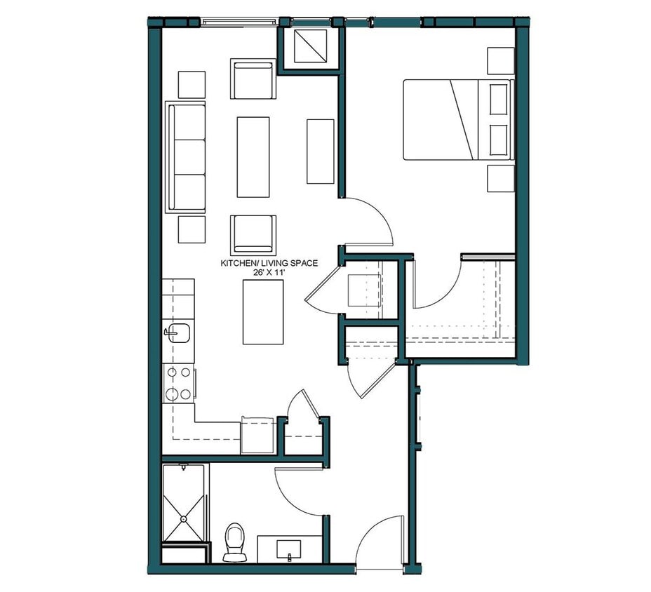 Floor Plan - 1 Bed/1 Bath-B2B