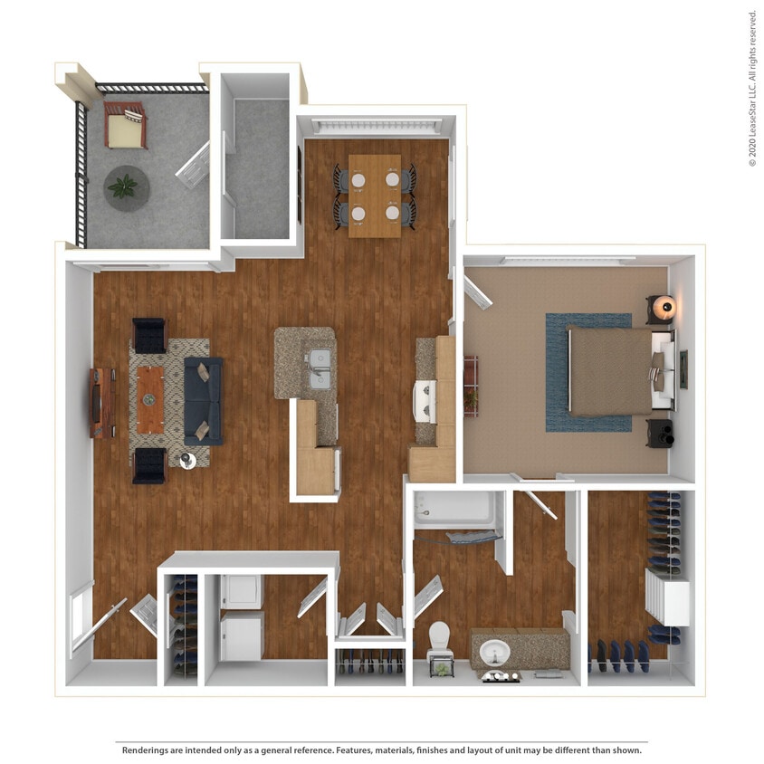 Floor Plan - 1 Bed 1 Bath 917 SqFt (837 Net)