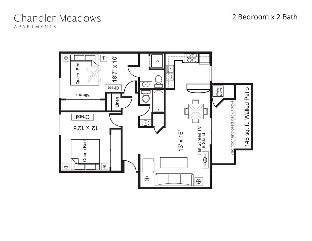 2 Bedroom, 2 Bath - 2x2
