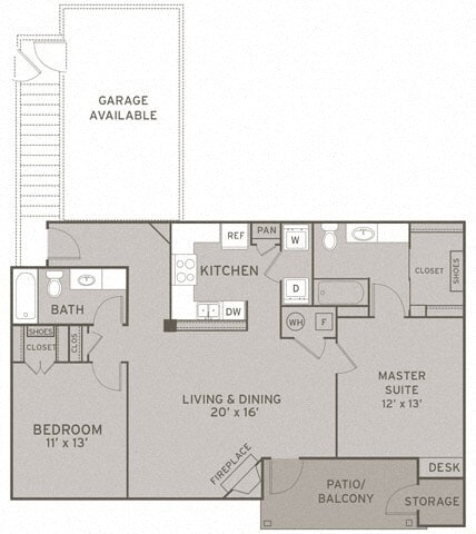 Floor Plan - 2 Bedroom Fireplace - Renovated