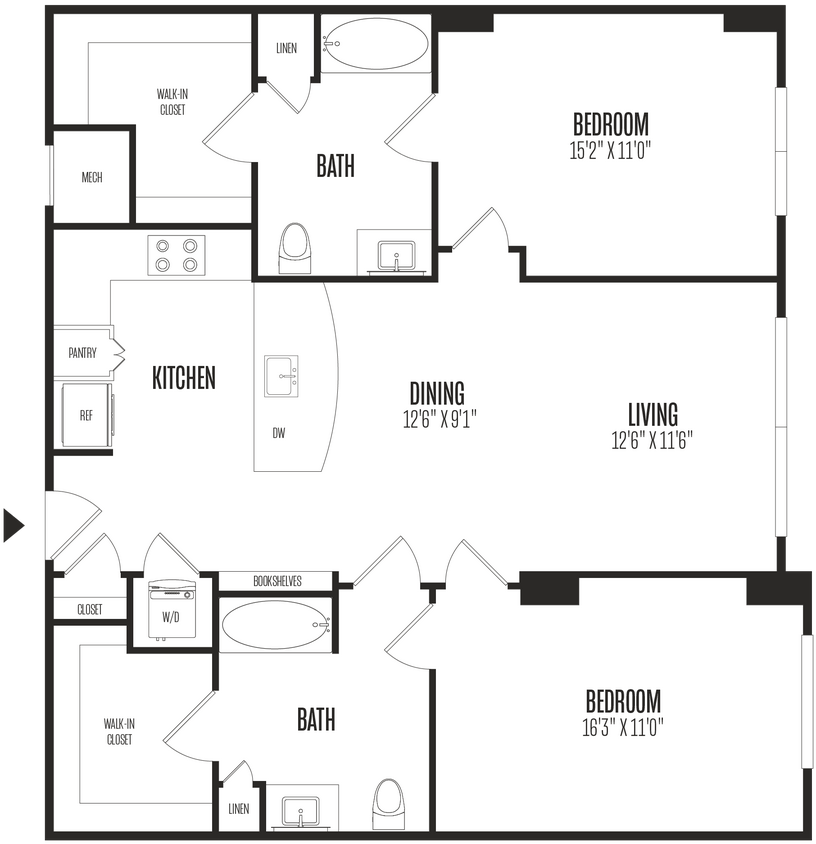 Floor Plan - 2 Bed/2 Bath Den-2BD
