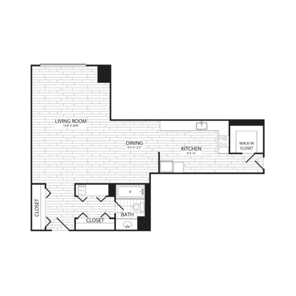 Floor Plan - Studio, 1 Bath 735 SF E6G