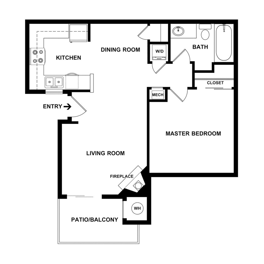 Floor Plan - The Evergreen 1 Bed / 1 Bath
