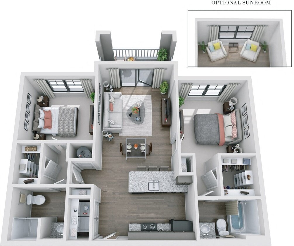 Floor Plan - 2BR 2BA (1031 SF)