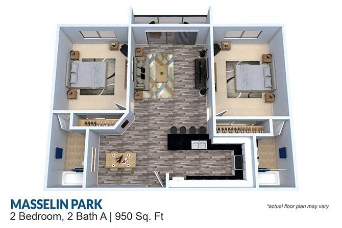 Floor Plan - 2 Bedroom 2 Bath 950 sq ft