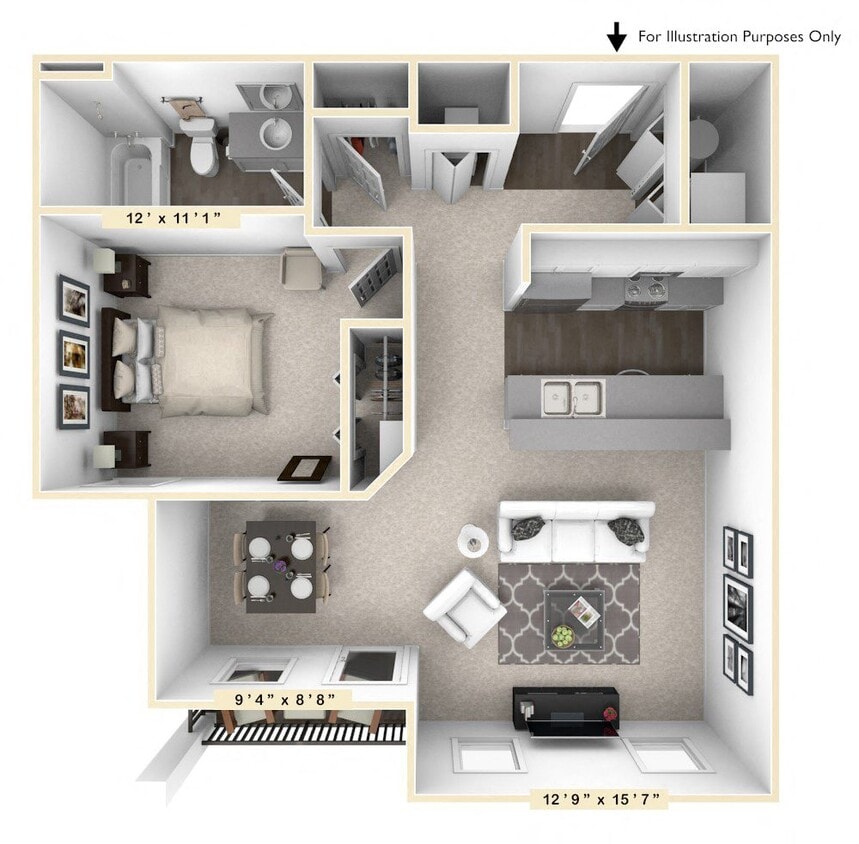 Floor Plan - The Linden 1 BR 1 BA
