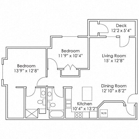 Floor Plan - 2 Bed, 2 Bath - B6 1100 SF