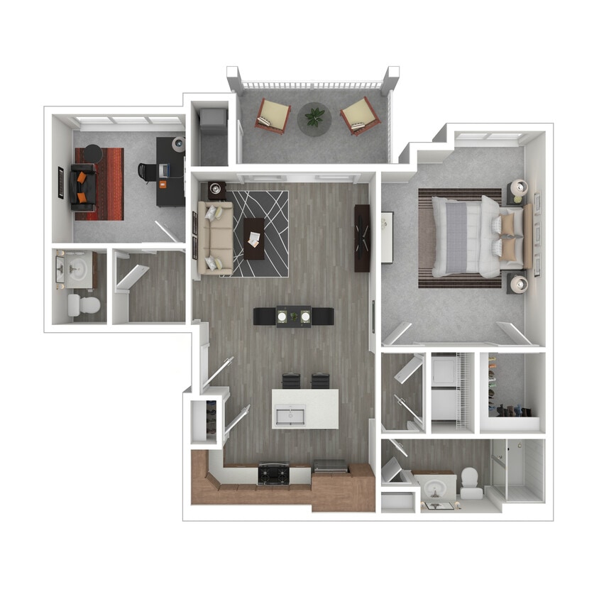 Floor Plan - One Bedroom 914 SQFT (walkup building)
