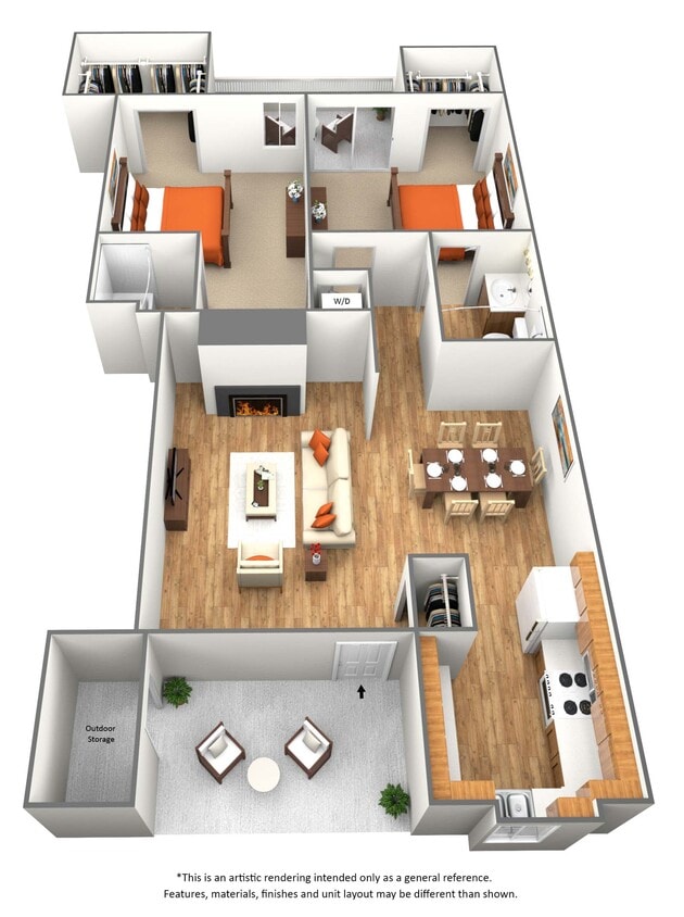Floor Plan - 2 Bedroom 2 Bath - B1