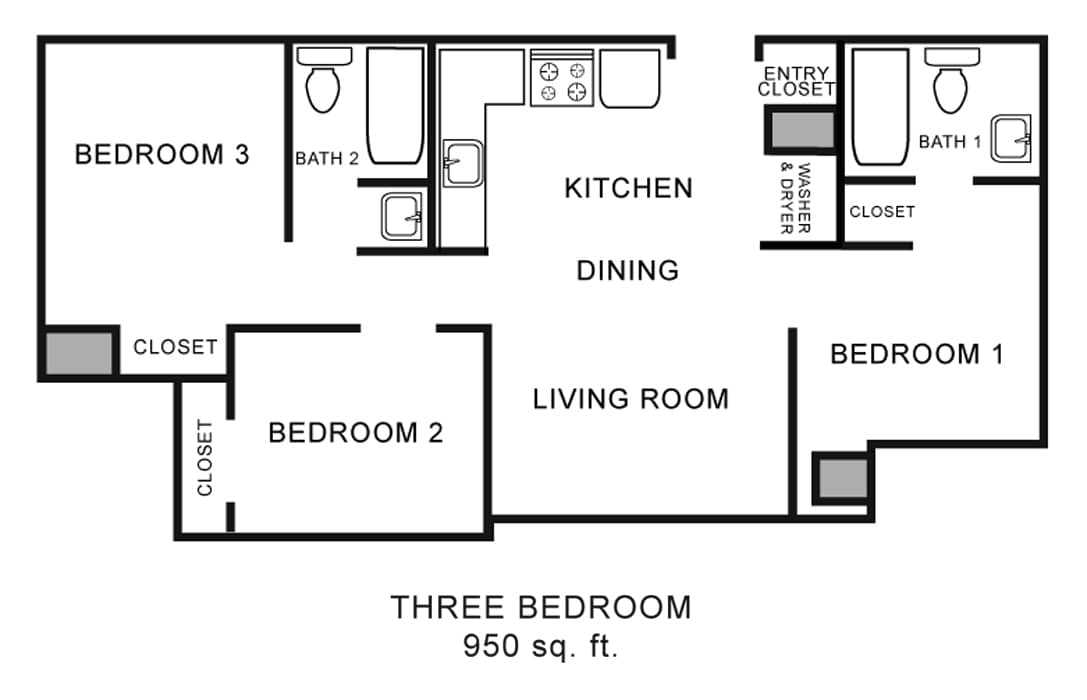 3 BR/2 BA - Three Bedroom Two Bathroom