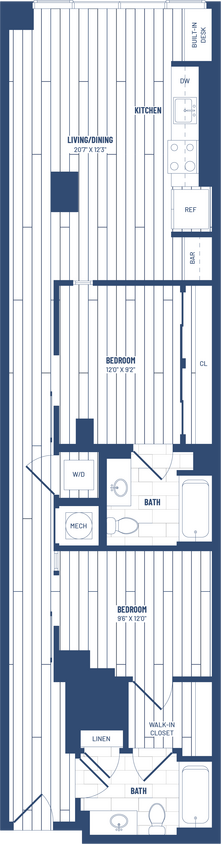 Floor Plan - 2 Bed/2 Bath Junior-H-203