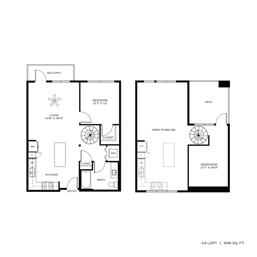Floor Plan - 1BR/1BA A3 LOFT