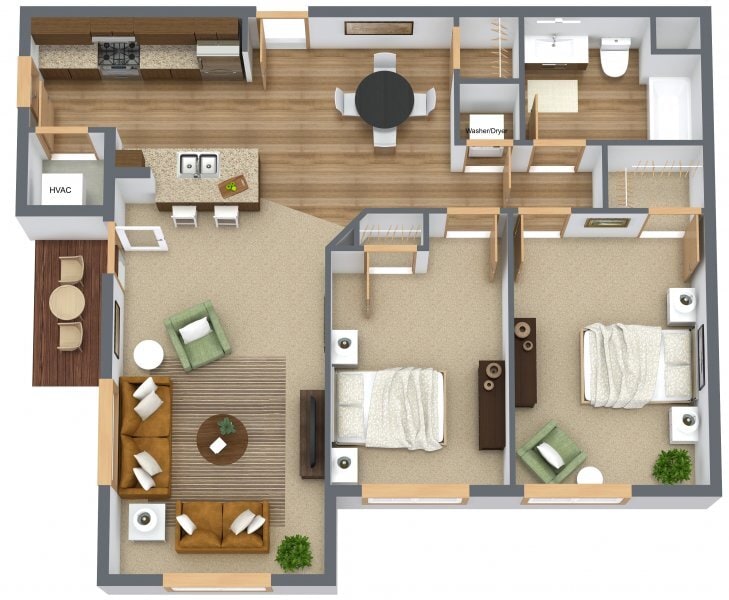 Floor Plan - 2 Bed 1 Bath Corner