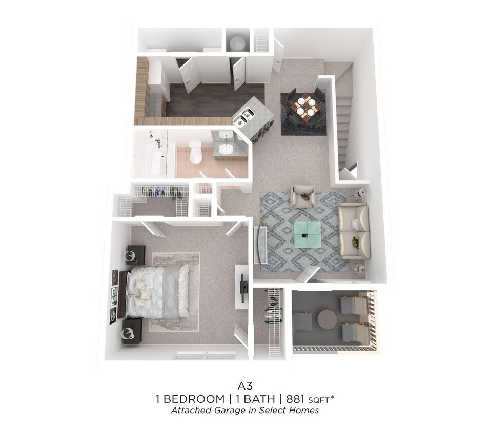Floor Plan - One Bedroom - 881 sqft
