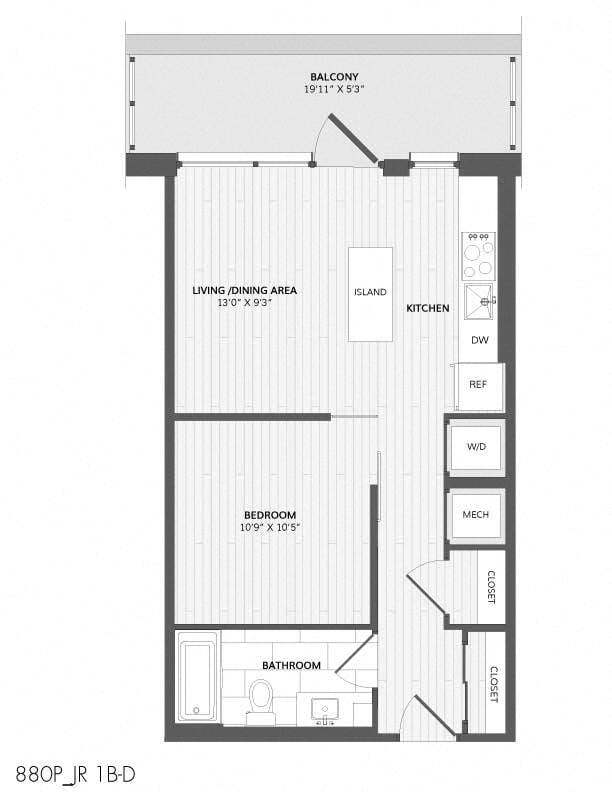 Floor Plan - 1 Bed/1 Bath-JR 1B-D_880 P