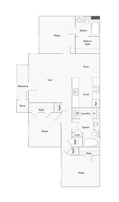 3 Bed 2 Bath Floorplan - 3 Bed 2 Bath