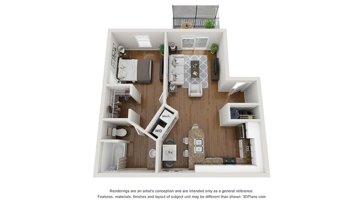 A photo of our 1x1 floor plan, The Bella. - The Bella