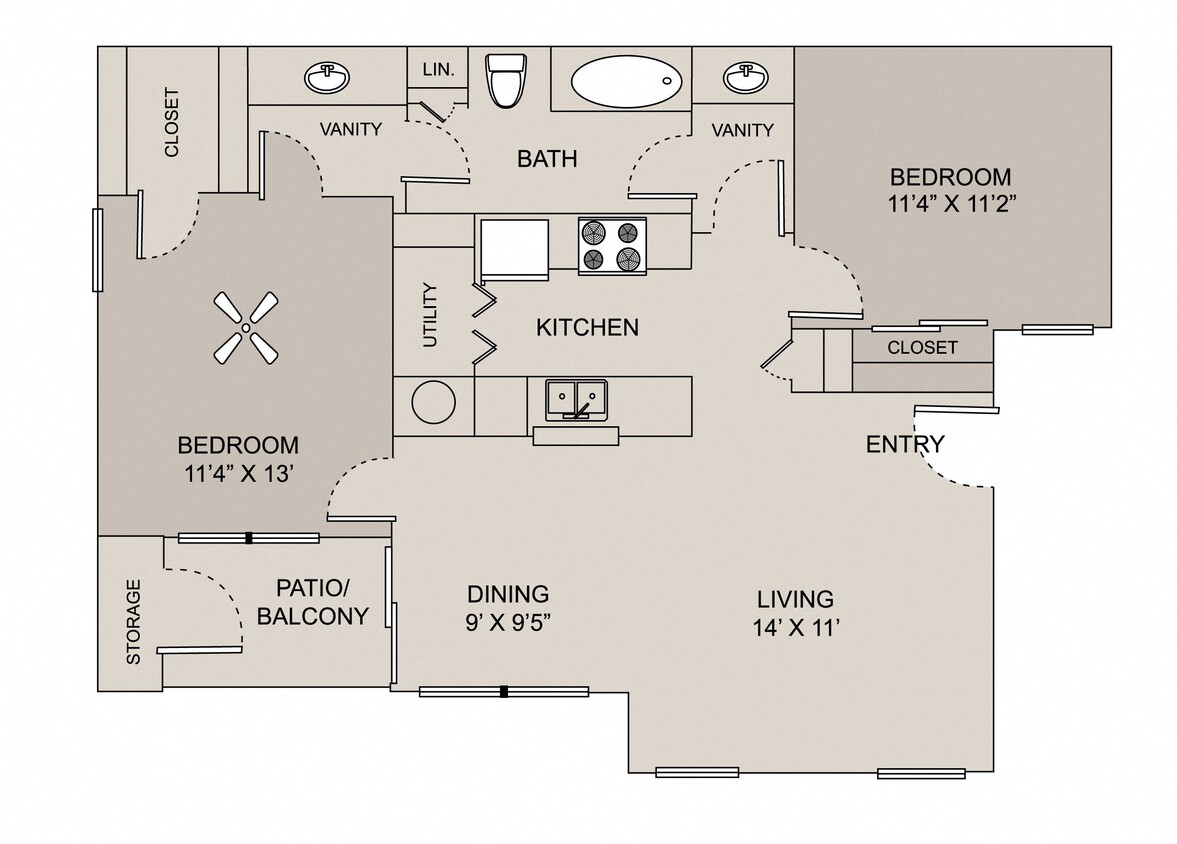 Floor Plan - 2 Bed 1 Bath Renovated