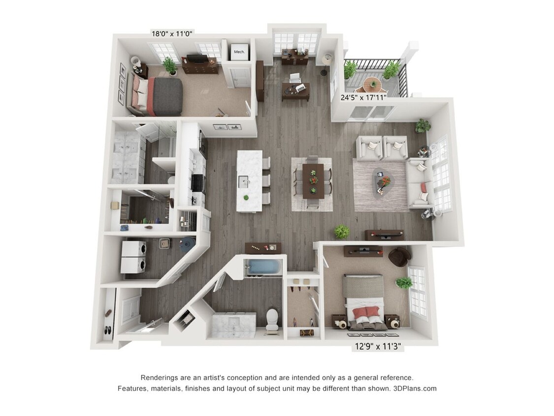 Floor Plan - 2 Bedroom 2 Bath - 1520