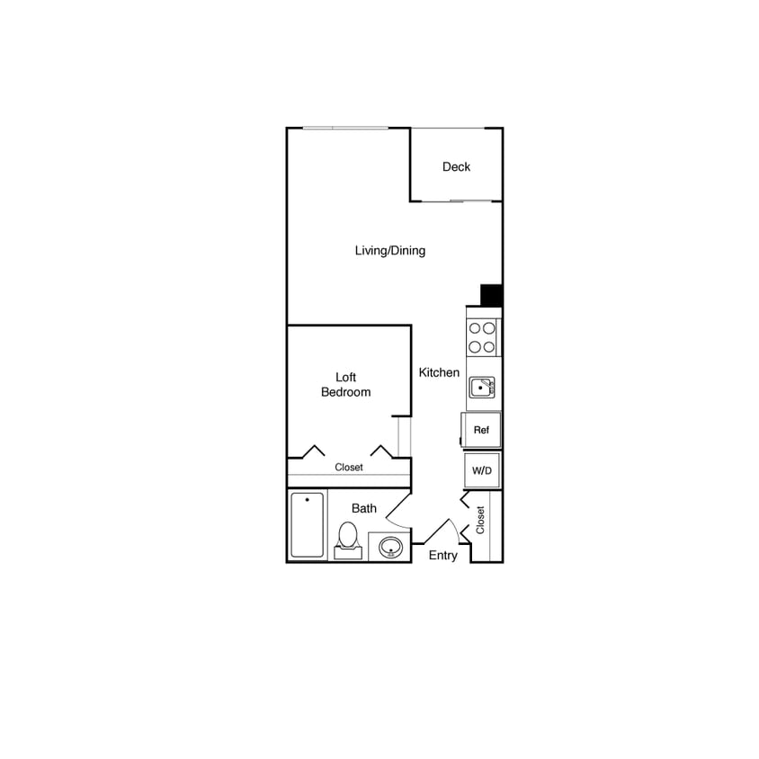 Floor Plan - 1 Bed Loft 324,424, 328, 428, 524 - SW