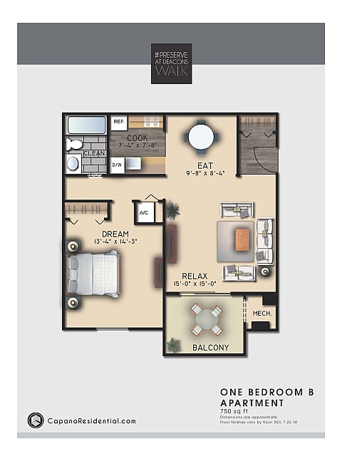 DW APT 1 bd B 750 SF - 1B