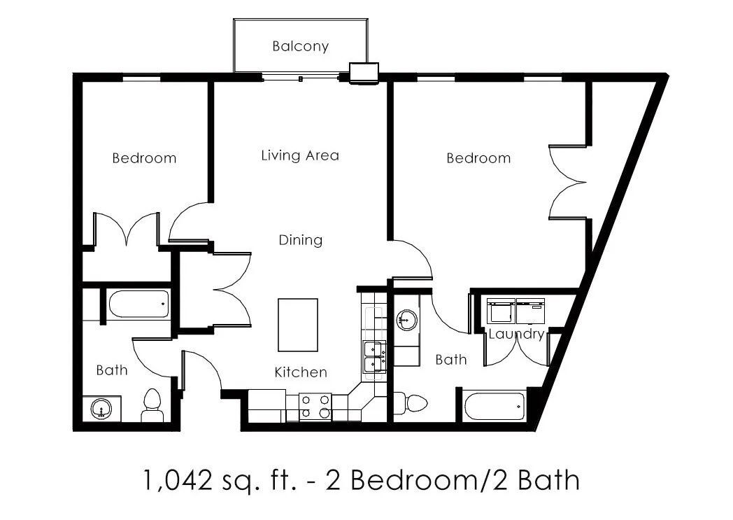 Floor Plan - 2 Bed 2 Bath | 1043 sqft
